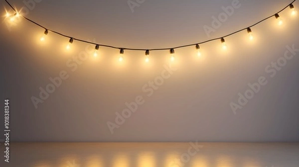 Fototapeta String Lights on a Wall with a Wooden Surface