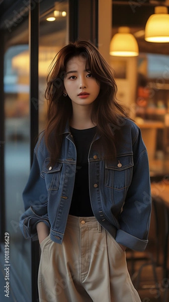 Fototapeta 데님 자켓의 아름다운 여성