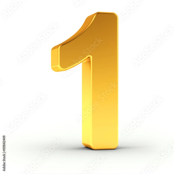 Fototapeta The number one as a polished golden object with clipping path