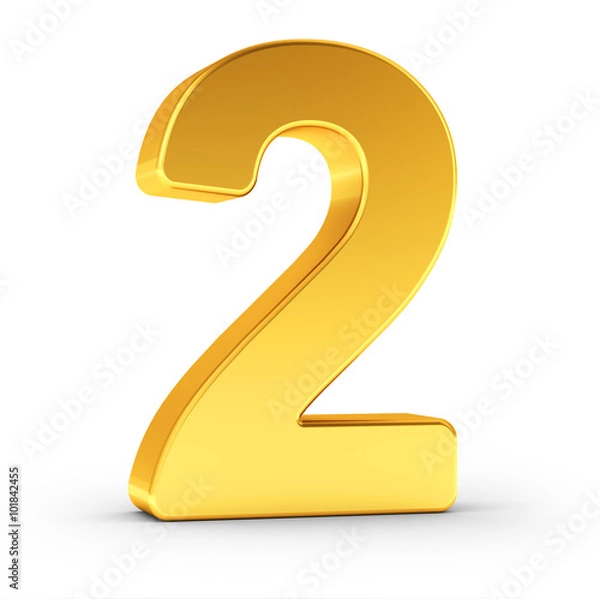 Fototapeta The number two as a polished golden object with clipping path