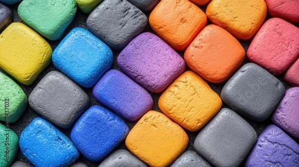 Obraz A vibrant pattern of colorful squares arranged in a diagonal grid, showcasing a spectrum of hues, creating a visually captivating and aesthetically pleasing composition.