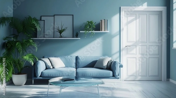 Fototapeta Modern entryway with minimalist lighting and sleek staircase in a high-resolution photo.