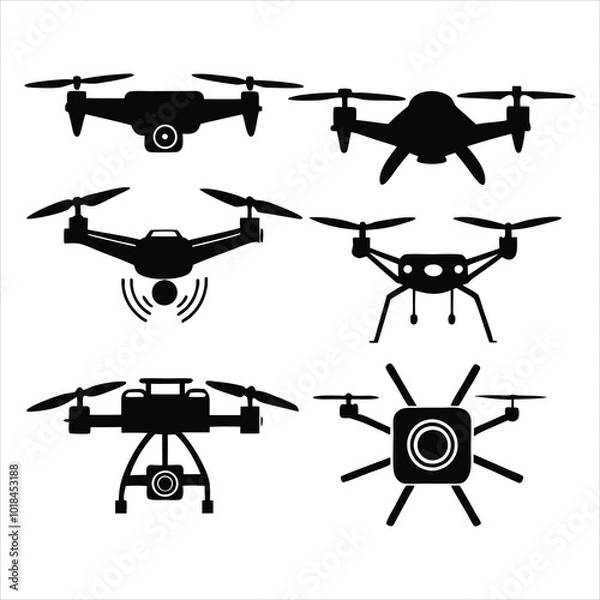 Fototapeta set of drone vector illustration black silhouette drones collection