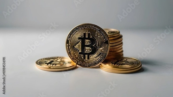 Obraz Bitcoin cryptocurrency coin with minimalist background for digital finance