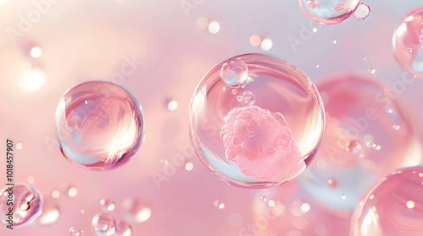 Fototapeta Pink Soap Bubbles Floating in Soft Background