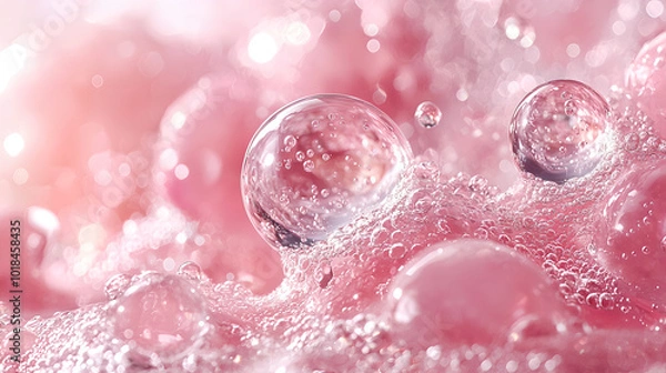 Fototapeta Bubbles on Soft Pink Surface