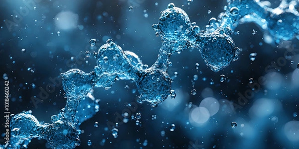 Fototapeta Water Molecule Structure with Bubbles and Light Effects