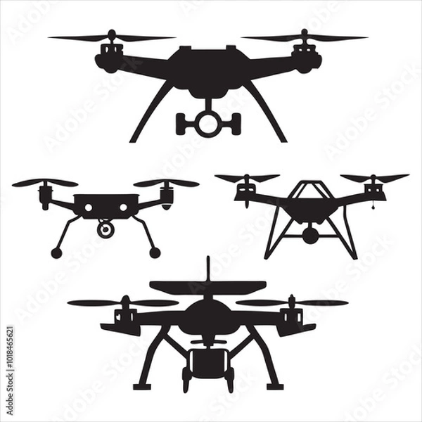Fototapeta set of drone vector illustration black silhouette drones collection