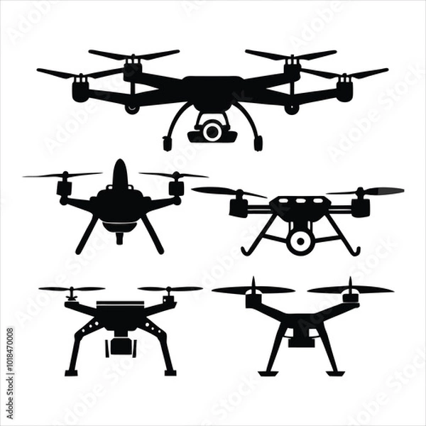 Obraz set of drone vector illustration black silhouette drones collection