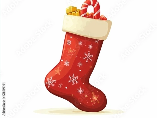 Fototapeta A festive red Christmas with a classic candy cane against a clean white background in a flat minimalist design  This simple yet elegant holiday image evokes the cozy