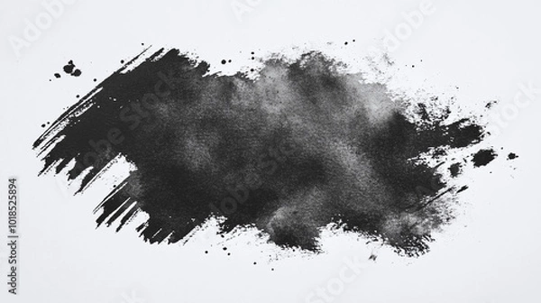 Obraz black watercolor effect on a wet white canvas background, overlay mask alpha ink drop layer centered on a white paper