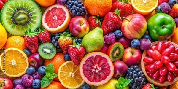 Fototapeta Bright and lively fruit clip art collection for fresh food themes, printables, and healthy living designs. Perfect for creating appealing visuals and promoting wellness.