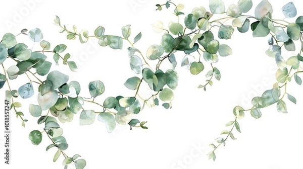 Fototapeta Elegant eucalyptus branches with watercolor effects lining the perimeter, perfect for a tranquil and nature-inspired border frame