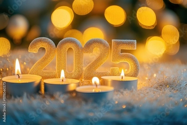 Obraz new year 2025, merry christmas, numbers 2025 with burning candles