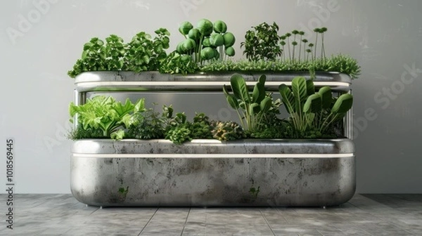 Fototapeta Vertical Hydroponic Garden Planter for Indoor Greenery Sustainable Home Decor and Healthy Food Production  A modern minimalist and compact system for growing vegetables