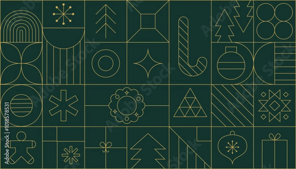 Fototapeta Modern Christmas geometric background with simple line elements. Creative abstract Xmas design. Vector illustration