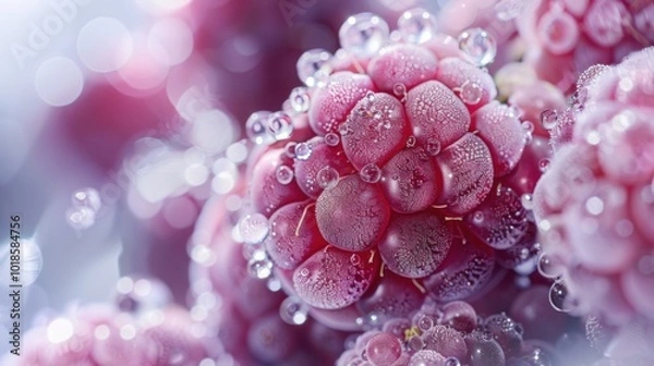 Fototapeta Close-up X-ray of a whole blackberry, white background, beads of water, frosted glass effect, intricate and sharp, macro focus.