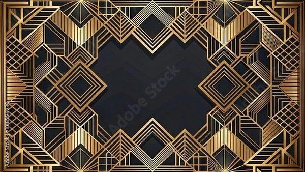 Fototapeta Art deco pattern with geometric shapes and gold accents Bird Eye View