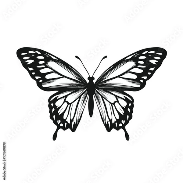 Fototapeta Elegant Black and White Butterfly Illustration in Detailed Line Art for Nature and Wildlife Designs