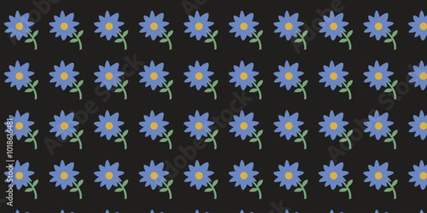 Obraz Cute and adorable blue flower pattern on black background