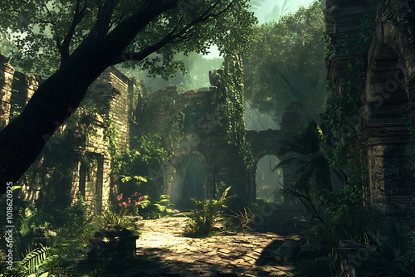 Fototapeta sun rays in the forest