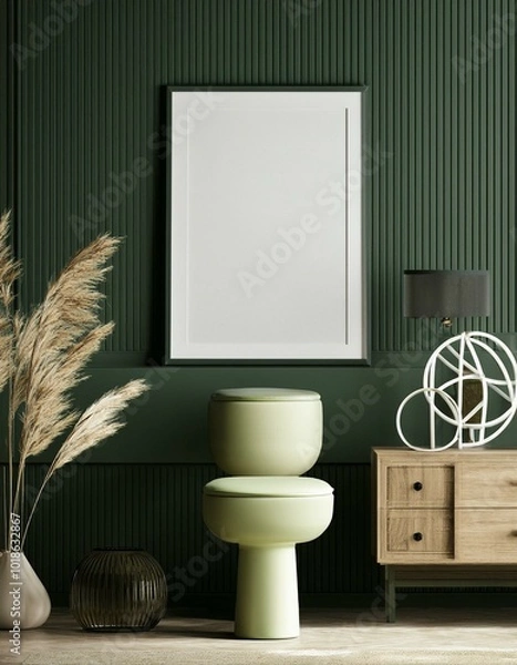 Obraz Mock-up Frame in Modern Dark Green Home Interior - 3D Render