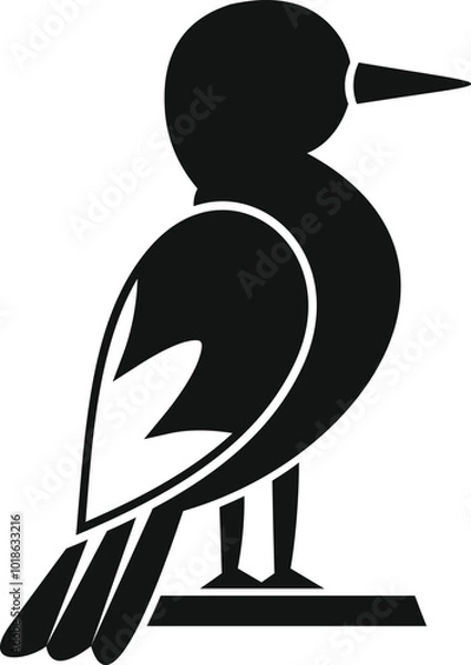 Fototapeta Black silhouette of a woodpecker with a long beak standing on a branch, in simple style for logos or designs