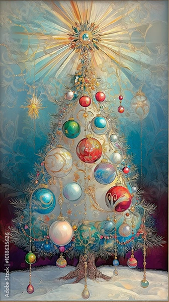 Obraz Christmas tree with large star.