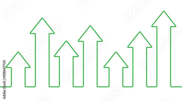 Fototapeta Increasing concept. Green arrows rising upward, crafted from a single continuous line against a white. For growth, improvement, and success concepts.