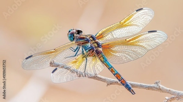 Fototapeta Colorful Dragonfly Perched on a Branch