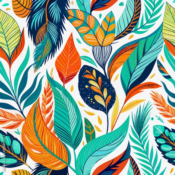 Fototapeta Seamless colorful fabric, created natural for feathers and leaves design.