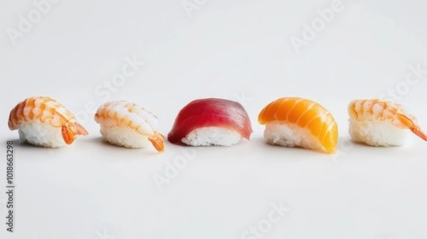 Fototapeta Assorted Sushi Selection on White Background