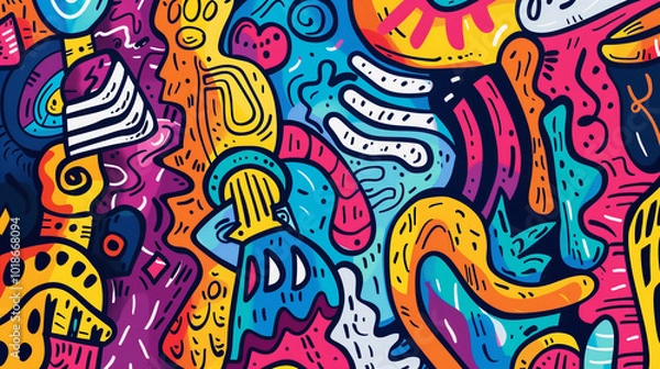 Fototapeta abstract background with pattern of colorful doodles and shapes