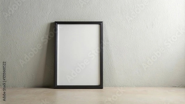 Fototapeta Black frame mockup and decorative elements on light grey wall, perspective view
