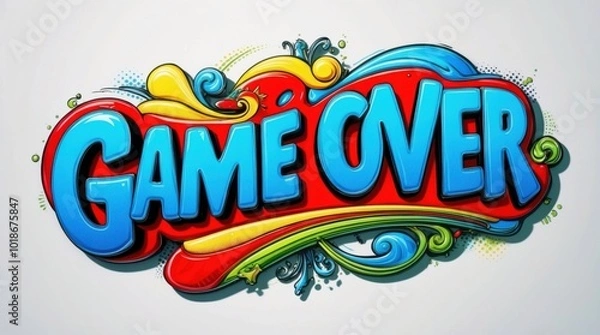 Fototapeta colorful "Game Over" logo with a cartoonish design.