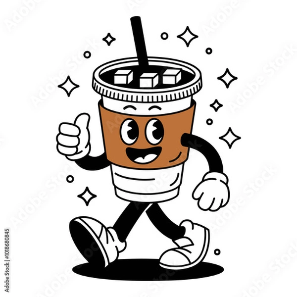 Fototapeta A cheerful drink character with arms and legs, conveying joy and fun