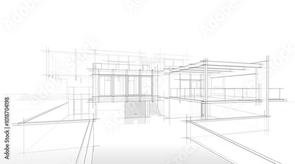 Fototapeta Sketch of modern house 3d rendering