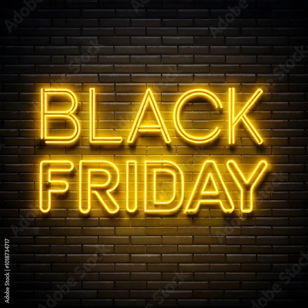 Fototapeta black friday yellow neon light text effect