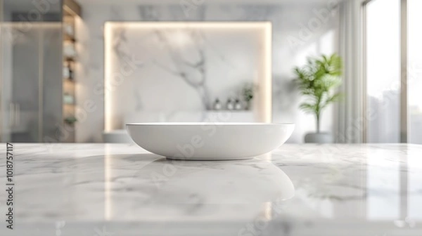 Fototapeta Close up of a white bathtuble countertop in a modern bathroom