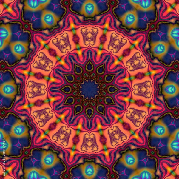 Fototapeta Geometric kaleidoscope multicolored seamless pattern. Abstract background. Beautiful multicolor kaleidoscope texture.