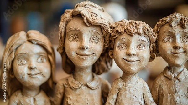 Fototapeta A childa??s clay sculpture representing their family, capturing the whimsical and personal touch of early artistic expression.