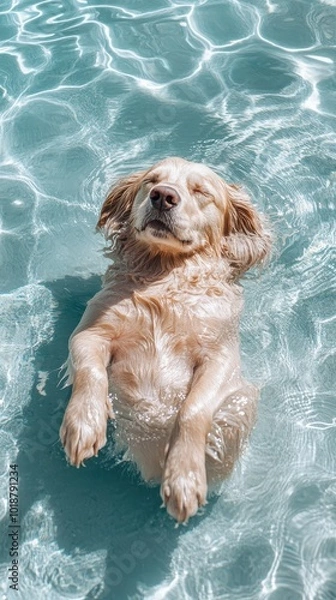 Fototapeta a dog floating in a body of water in the pool