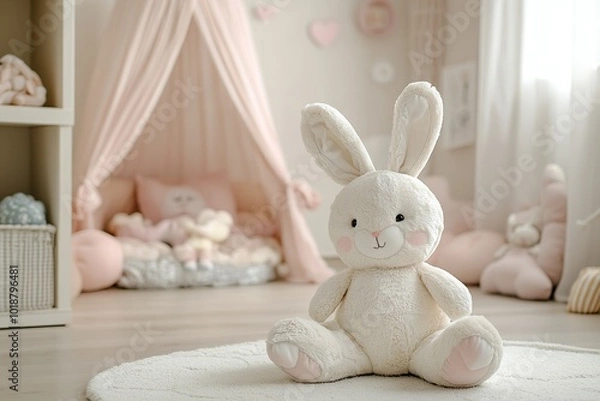 Fototapeta Modern child room with soft rabbit toy