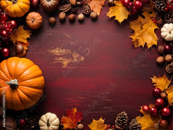 Fototapeta Fall Autumn Thanksgiving Backgrounds with Seasons Greetings | Warm Harvest-Themed for Holiday Festive Designs with copy space