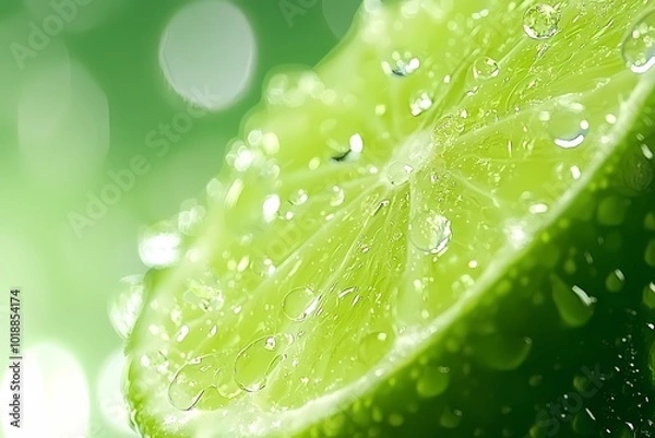 Fototapeta Vibrant Lime Slice with Water Droplets on Green Background