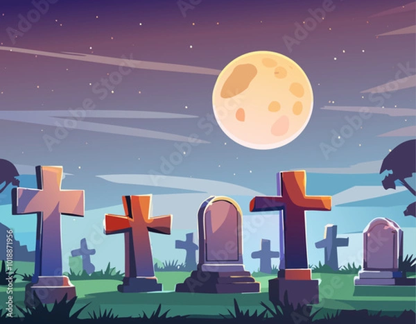 Obraz Halloween Graveyard Illustration