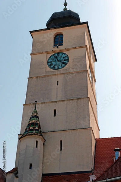 Fototapeta Council Tower of Sibiu, Romania. It's a prominent landmark known for its imposing height, distinctive architecture, and historical significance. 
