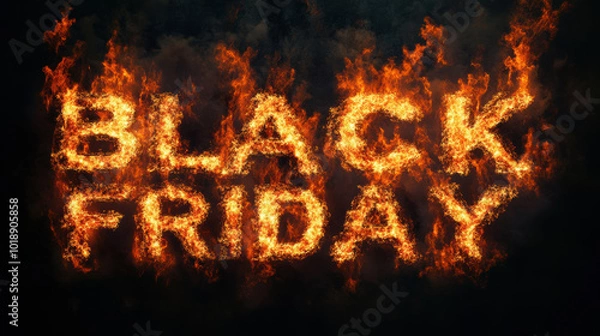Obraz "Black Friday" Text with Intense Flames on a Dark Background