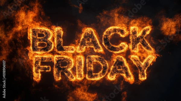 Obraz "Black Friday" Text with Intense Flames on a Dark Background