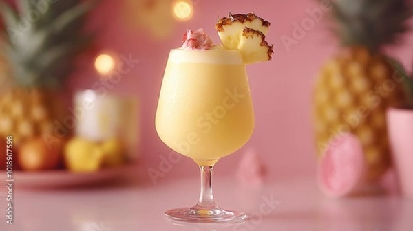 Fototapeta Classic Pina Colada with Pineapple Garnish